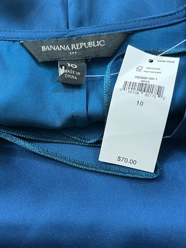 Banana Republic Blouse Womens 10 NWT Blue Solid Satin Balloon Long Sleeve Boho - Picture 6 of 9