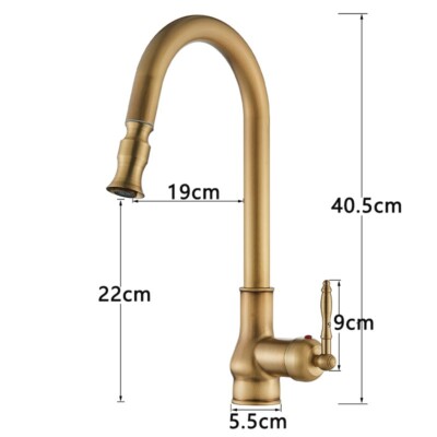 Rubinetto Cucina Estraibile In Ottone - Miscelatore Monoforo Con Doccia A 2 Funzioni Rubinetto Beige Lavello - Foto 5