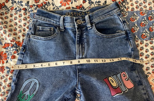 Girls SZ 14 Justice Peace Love Flower Distressed Jeans~ - Picture 7 of 13