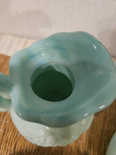 Vintage Avon Victoriana Rose Pitcher & Bowl Faux Jadeite Green Glass Vanity Set - Picture 8 of 9