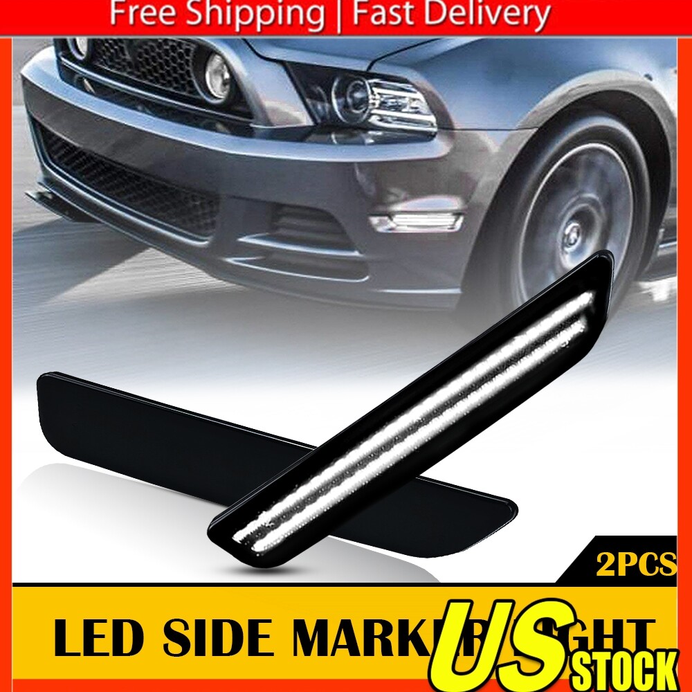 Smoked Front Side Marker White LED Lights For 2010-2014 Ford Mustang