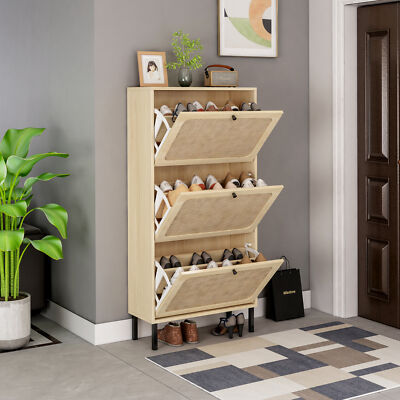Shoe Cabinet Modern Shoe Rack w/3 Flip Drawers Shoe Storage Organizer ...