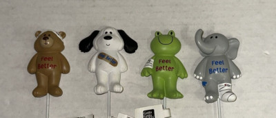 Lot x4 Get Well Soon Feel Better Gund Ceramic Floral Picks Dog Bear Frog 11'' Set