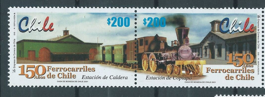 CHILE 2001 150 years Caldera Train Locomotive railway railroad MNH 
