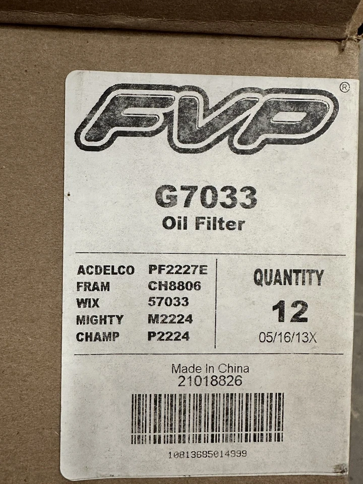 FVP G7033 Case Of 12 Oil Filters Same As Napa 7033 , AC Delco PF2227E - Image 3 of 4