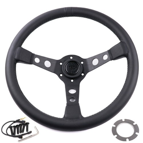 MOMO Prototipo P5 Black Edition 350mm Genuine Leather Deep Dish Steering Wheel - Picture 2 of 7