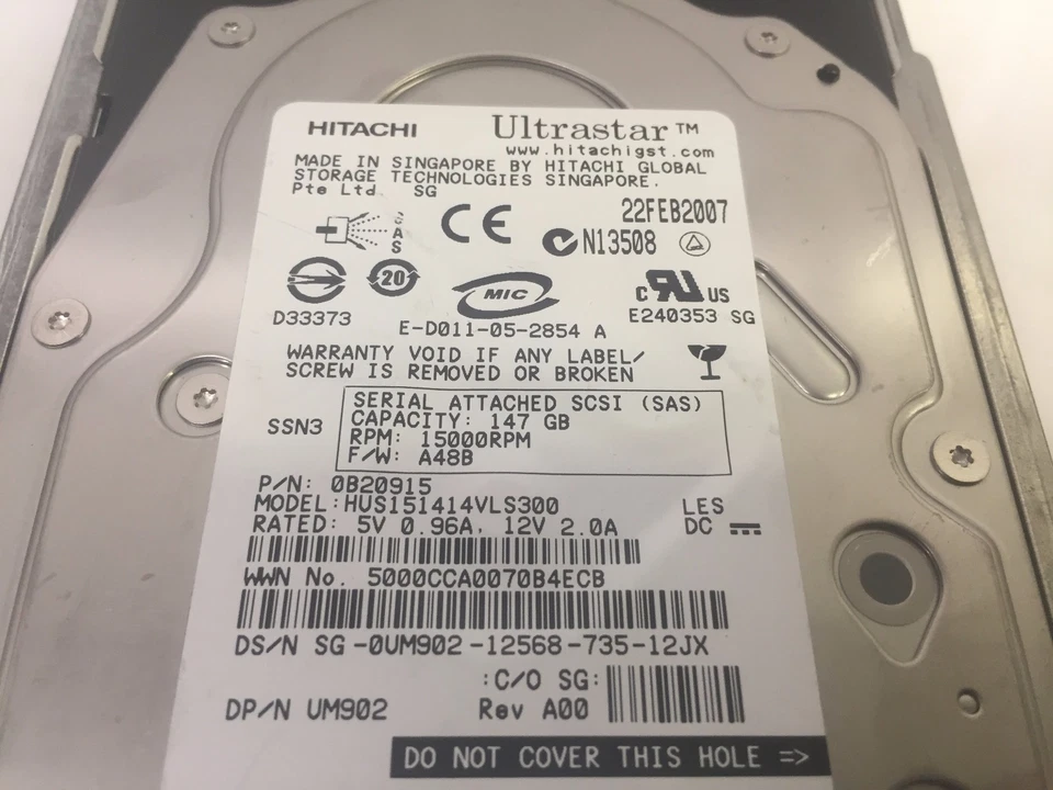 Hitachi Ultrastar 147GB 15000RPM SAS HDD HUS151414VLS300 0B20915 W/ Caddy - Image 2 of 3