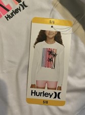 Hurley Youth Girl Long Sleeve UPF 50 Swim Tee White Moisture Wicking Size 5/6
