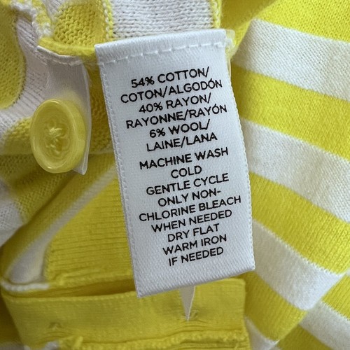 Ann Taylor Loft Yellow White Stripe Cardigan Sweater Preppy M Cotton Rayon Wool - Bild 6 von 7