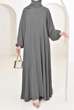 Ramadan Muslim Women Solid Color Long Dress Abaya Kaftan Dubai Arab Robe Scarf