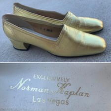 Vintage Exclusively Norman Kaplan Las Vegas Gold Leather Shoes Size 7 N 6293
