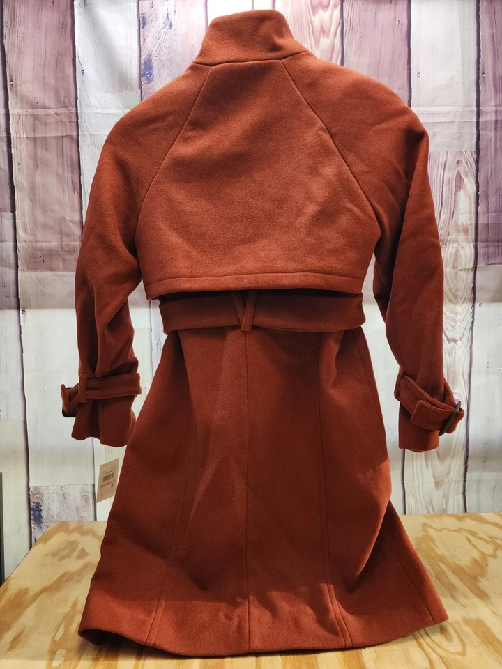 COLE HAAN Raglan Melton MUJERES Talla 2 Naranja MEZCLA DE LANA Abrigo con Cremallera Cinturón Nuevo con Etiquetas Foto 4 de 4