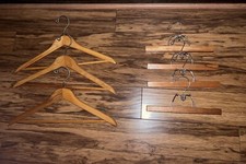 VINTAGE SHIRT AND PANTS TROUSERS SKIRTS HANGERS LOT OF 7 WOODEN