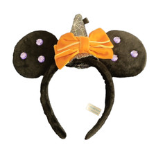 Tokyo Disney Resort Halloween Minnie Mouse Headband Witch Hat Orange Bow Purple