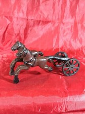 Antique Cast Iron Toy Horses W/ Wagon Wheels