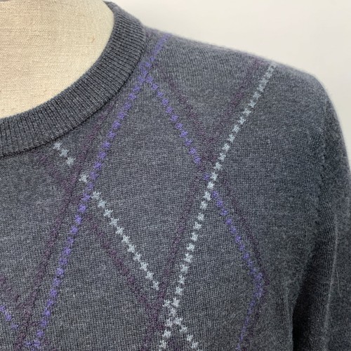 Nordstrom Men's Sweater Large Gray Purple 100% Extra Fine Merino Wool Crew Neck - Picture 2 of 9