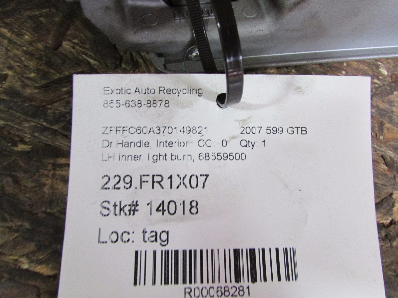 Ferrari 599 GTB, LH, Interior Door Handle, Used, Damaged, P/N 68559500
