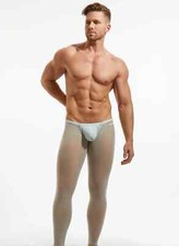 N2N Bodywear Men aqua light blue sexy sheer tights runner  size L XL