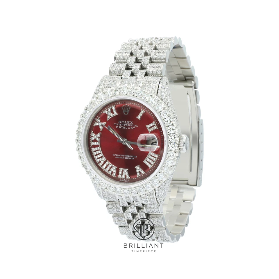 Rolex Datejust 36 mm esfera de diamantes rojos pulsera Jubilee 13,00 CT