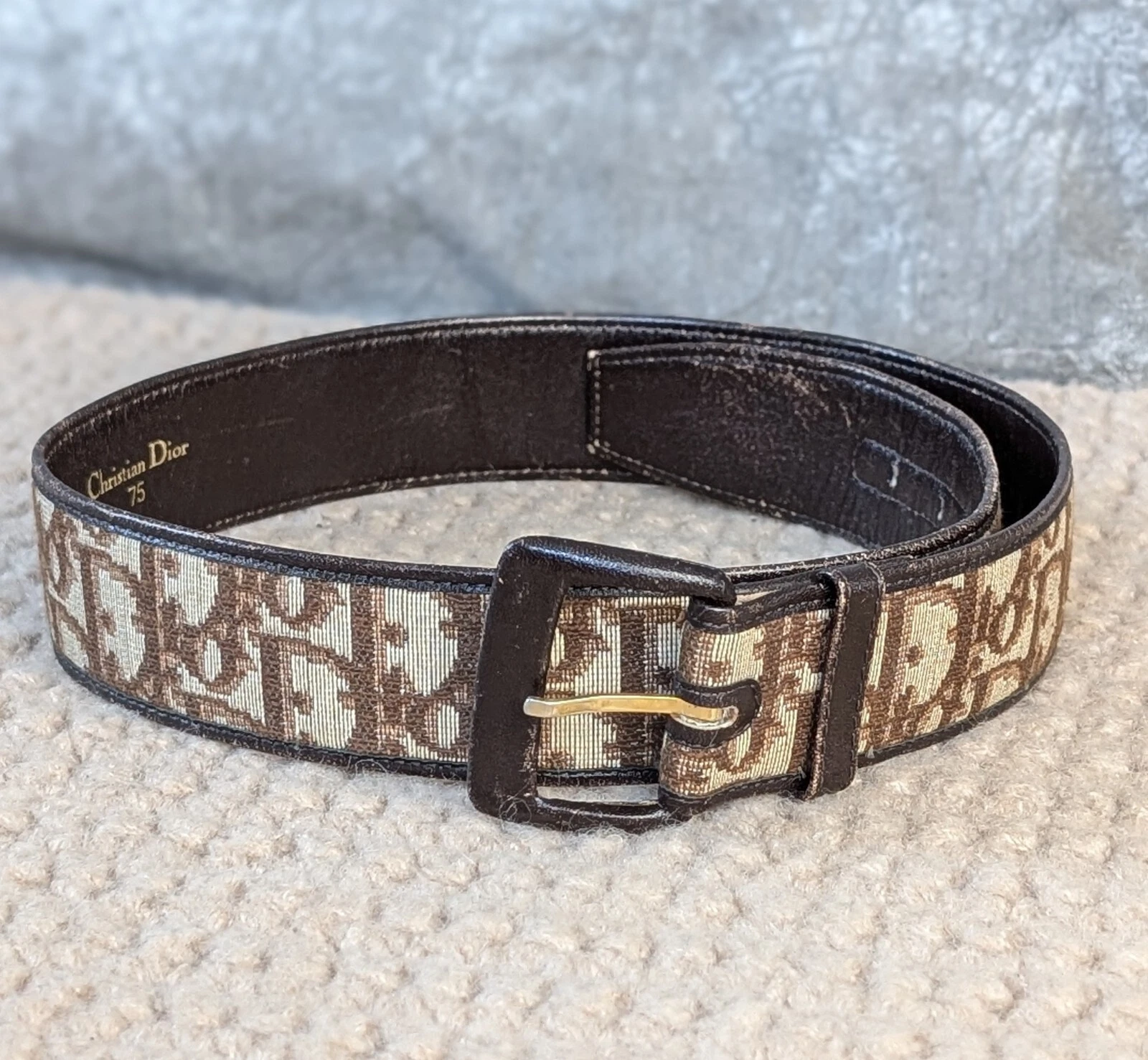 Ceinture vintage en toile marron signature Christian Dior taille US 23