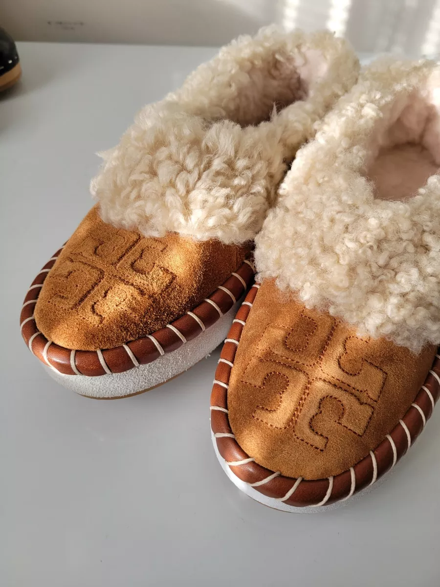 Tory Burch Women's Shearling Embossed-Logo Slippers