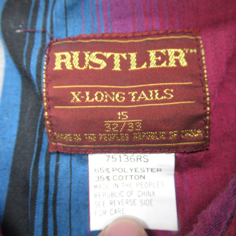 Camisa Rustler de Colección Hombres Grande T Azul Púrpura Rayas Colas Largas Perla A Presión RARA Foto 4 de 4