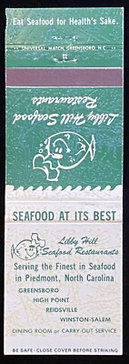 LIBBY Hill Seafood Charlotte Winston-Salem High Point NC Vtg Match-COVER B-4357