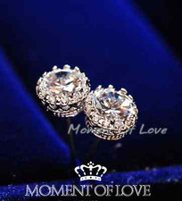 Fashion 7mm Crown Silver SP 1Cts Cubic Zirconia Earring Stud