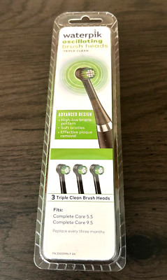 WATERPIK OSCILATING BRUSH HEAD TRIPLE CLEAN COMPLETE CARE 3 PACK BLACK BRAND NEW