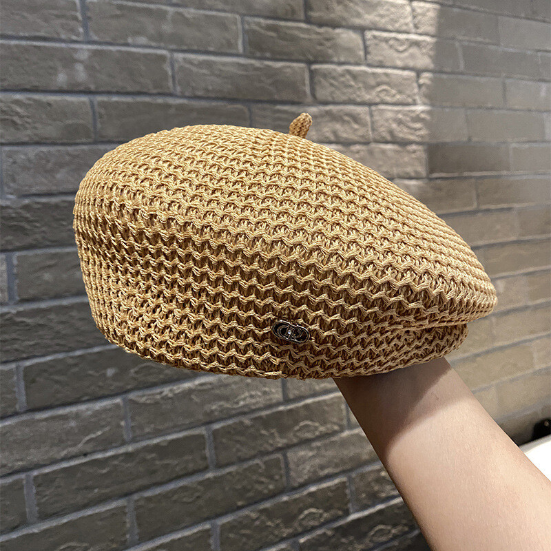 Vintage Straw Woven Beret French Lady Girl Summer Beanie Hat  display picture 2