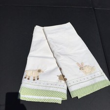 2 Valances White w Animals Green Gingham Trim Pottery Barn Kids 18.5" x 62"