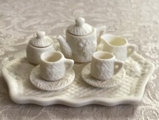 Vintage Bisque 10-Piece White Miniature Dollhouse Tea Set - NEW