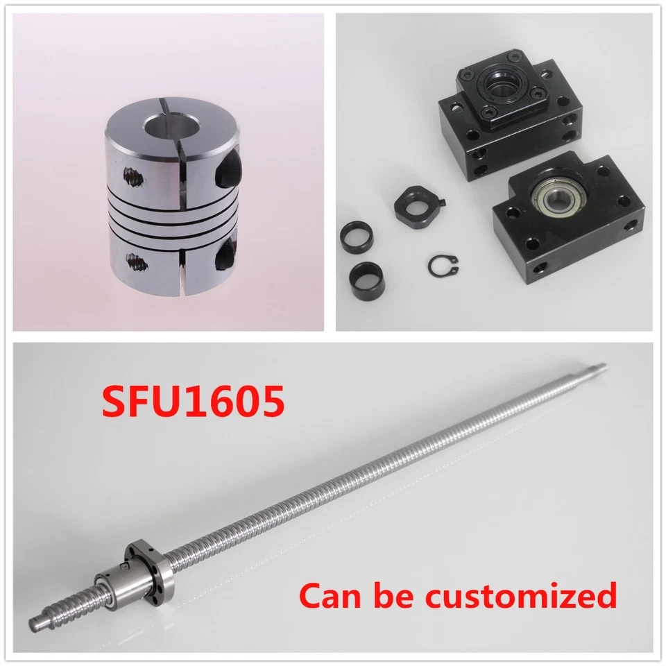 CNC Ballscrew w/ Nut SFU1605 250 - 1050MM C7 + BK/BF12 + 6.35x10mm Coupler Set