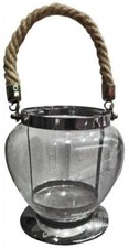 Glass Hanging Lantern TLight Candle holder chrome and rope finish 15x14cm gift