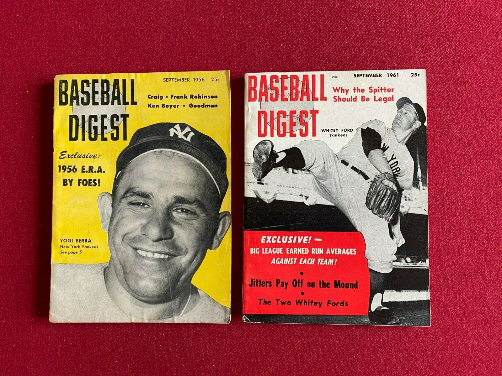 Yogi Berra / Whitey Ford, "BASEBALL DIGEST" Magazines (No Label