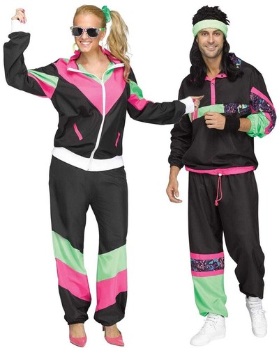 K681 Couple Womens Mens 80s 90s Sweat Tracksuit Costume Shell Suit Retro Outfit - Picture 2 of 6