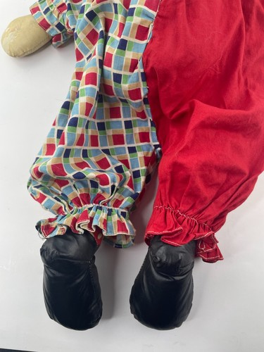 Vintage 1940-50's era Harlequin Stuffed Toy Clown - 18" - Cloth w/ Plastic Mask - Afbeelding 12 van 12