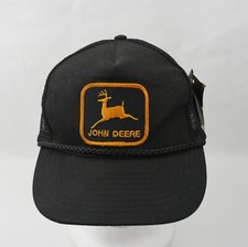 Vintage John Deere Black Hat Patch Snapback Trucker Farmer Mesh Cap Braided