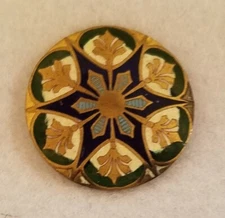 TERRIFIC ANTIQUE 1-PIECE BRASS WITH AN ENAMEL PAINTED DECORATIVE DESIGN  1-1/8"