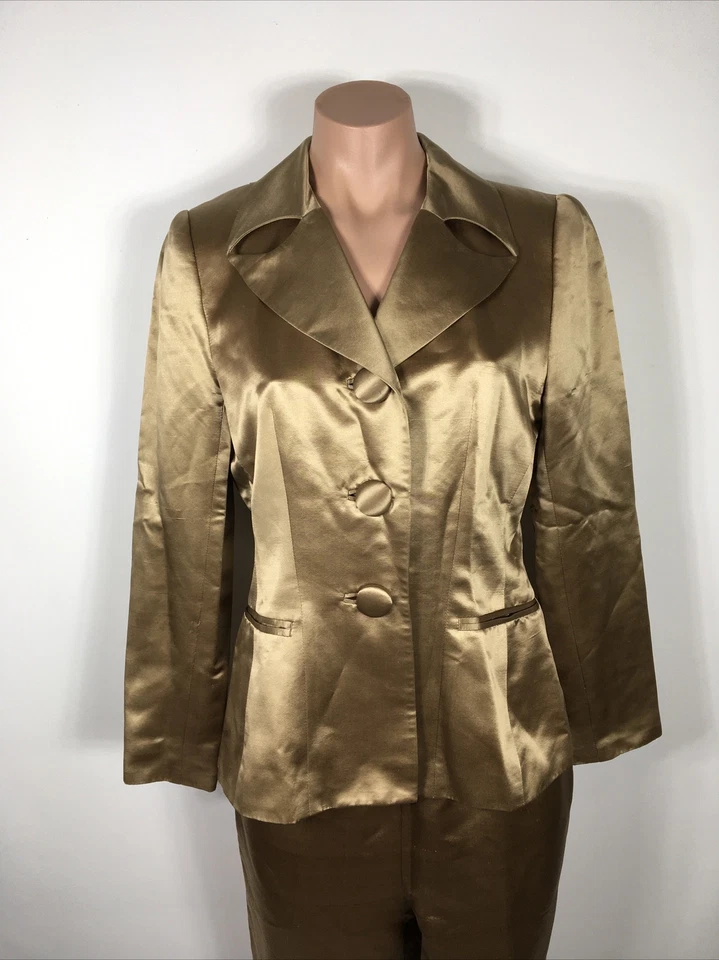 David Hayes Saks Fifth Avenue 3 piezas Falda Traje Pantalón Blazer DORADO METÁLICO Formal 6 Foto 4 de 4