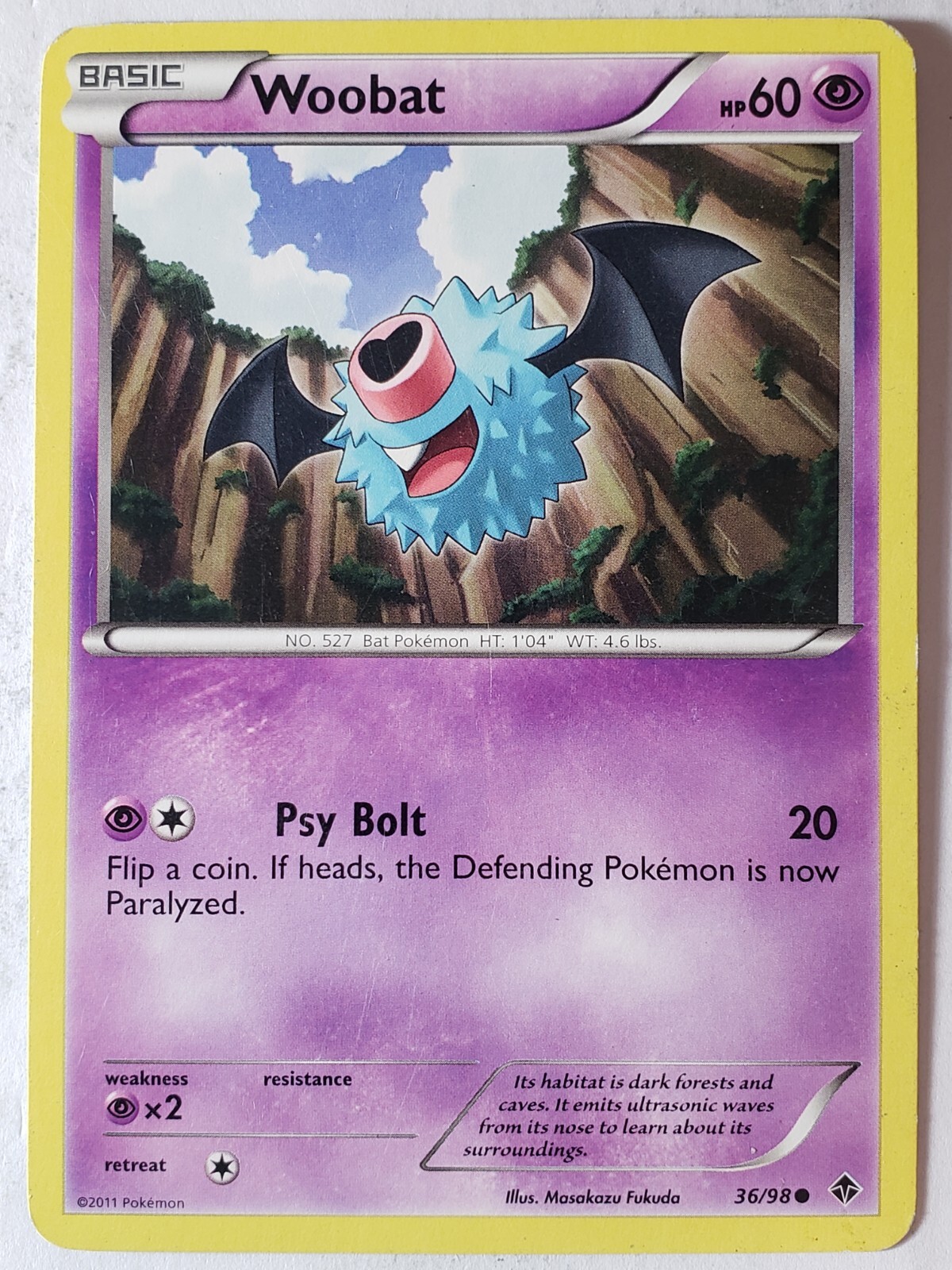 Woobat 36/98 PL / LP - Emerging Powers Pokemon Card - Masakazu Fukuda Art