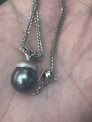 12,7 mm Tahiti Natürliche Südseeperlen Anhänger mit s925 Dicke Kette Halskette