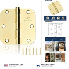 Door Hinges Polished Brass 3.5 Inch Interior Hinges 5/8" Radius - 18 Pack