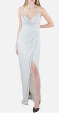Aidan by Aidan Mattox Womens Sequined Long Evening Dress Silver Size 4 295