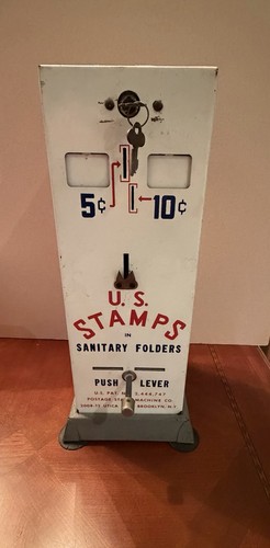 Vintage 1940s–1950s mechanical, countertop postage stamp vending machine