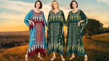 New RIMBA Amazing Batik Floral Kaftan Dress Maxi Long Tunic One Size Plus Boho
