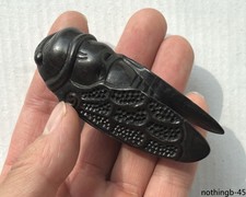 Ebony Wood Carved Cicada Pendant Statue Collection Hand Toy Decor