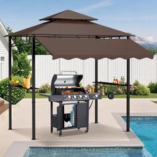 8'x 8' x 7.8' Double Tiered Grill Gazebo with Side Awning,Outdoor Patio BBQ