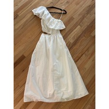 MNG Mango One Shoulder Cutout Maxi Dress Women Small 4 White Cottagecore Cotton