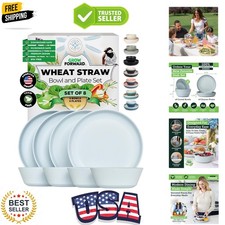 Wheat Straw Plates and Bowls Sets - 8-Piece Wheat Straw Dinnerware Sets - Unb...